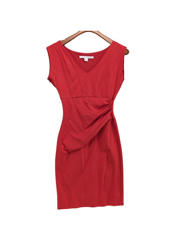 Diane Von Furstenberg Bevin Dress Red Poppy Cap Sleeve Ruched Waist Size 4